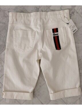Gucci White Denim Bermuda Shorts Size 10 Web Stripe Logo NWT Italy $225